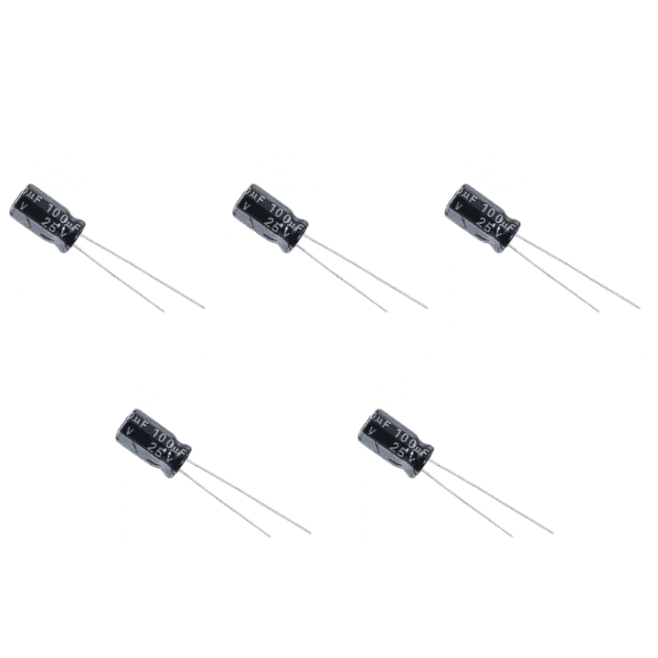 100uF 25V Electrolytic Capacitor Pack of 5