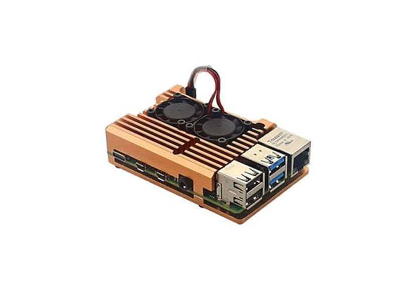 Metal case with double fan for raspberry PI 4 - Golden colour